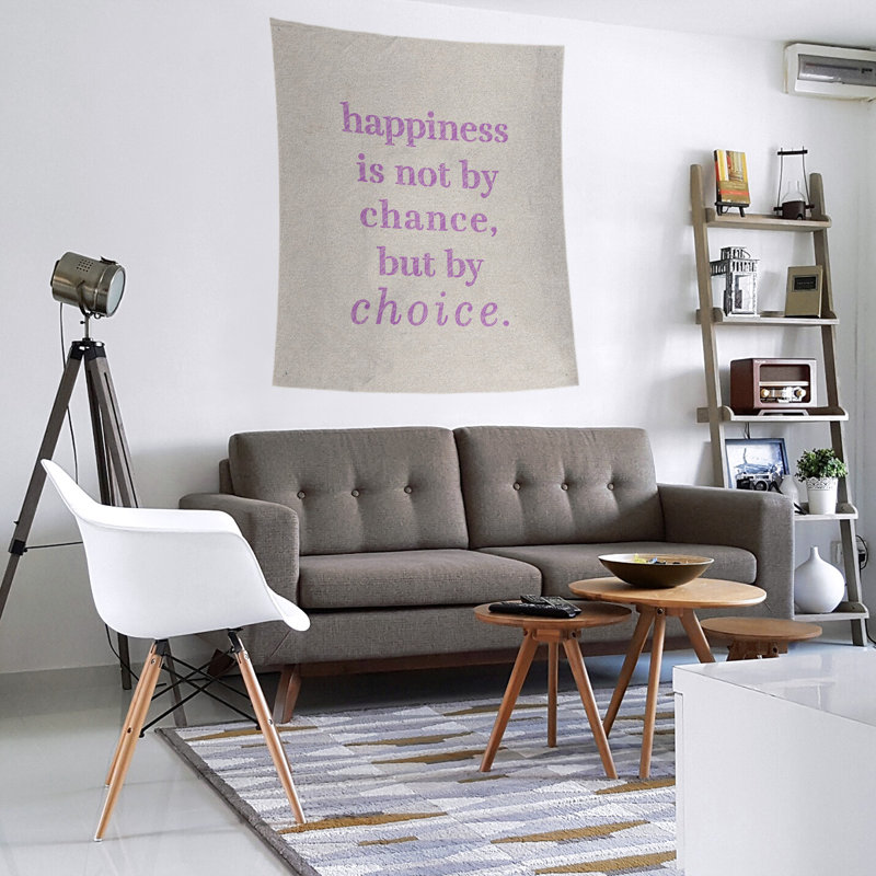 Tapisserie citation manuscrite en polyester, H 80 po x l 68 po, Blanc / violet