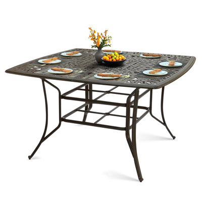 Patio Cast Aluminum High Bar Table For 6-8, Outdoor 63.98" Large Square High Dining Table With 2.2" Umbrella Hole, Weather-resistant Patio Dining Tabl