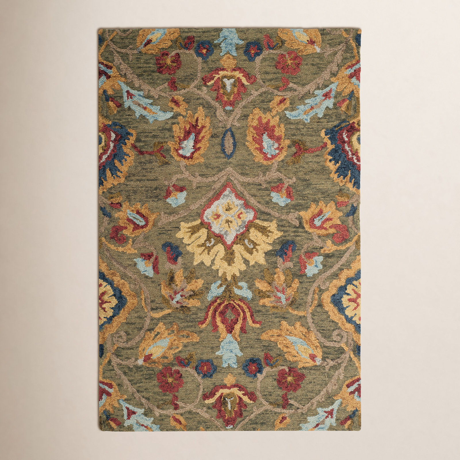 Tansy Green Multi Handmade Wool Floral Rug, Round 12'