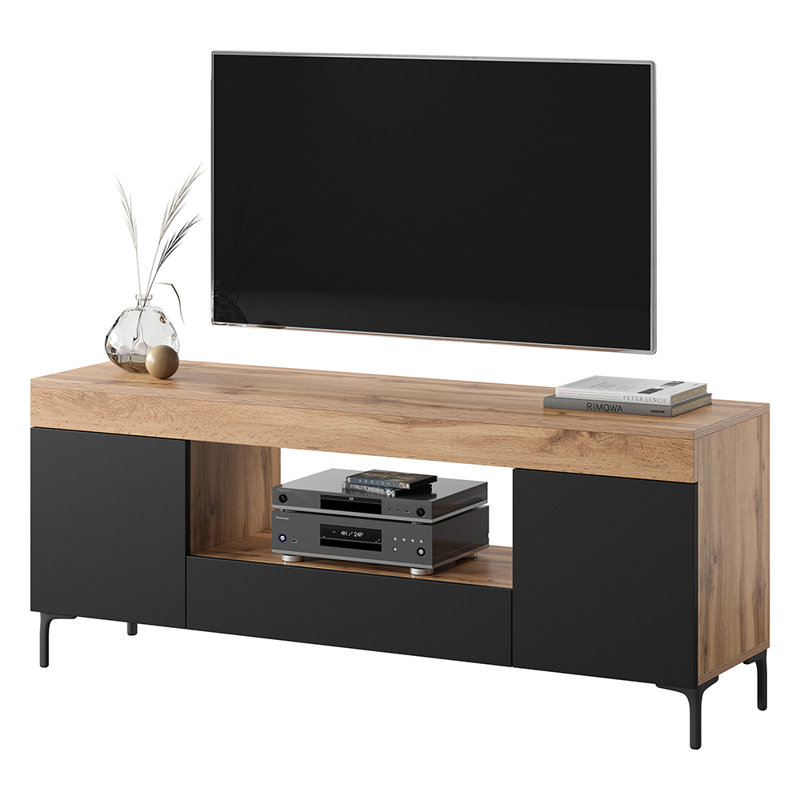 Leadley Unfinished TV Stand for TVs up to 65", Black/Oak