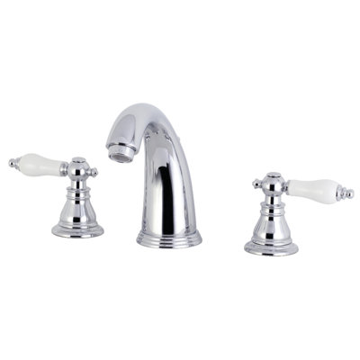 Kingston Brass American Patriot Two-Handle 3-Hole Deck Mount Widespread Bathroom Faucet with Retail Pop-Up Drain