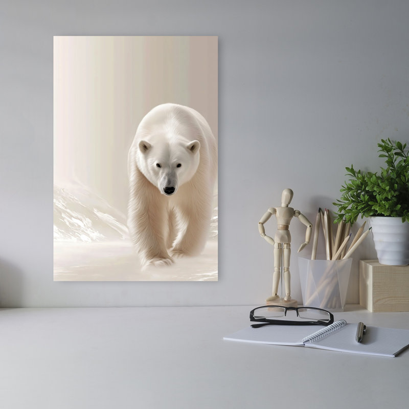 Ours polaire majestueux, paisible, serein, paysage abstrait, art mural, H 18 po x l 12 po