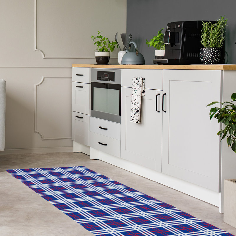 Tapis à carreaux bleu, Tapis de couloir 2 pi 6 po x 8 pi