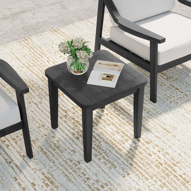 Solid Wood Teak Outdoor Side Table, Black