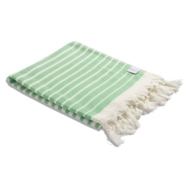 Chanyah Gradient Stripe Turkish Bath Towel with Terry Cloth Lining, Large Beach Fouta, 100% Organic Cotton , 68” x 37”, Green