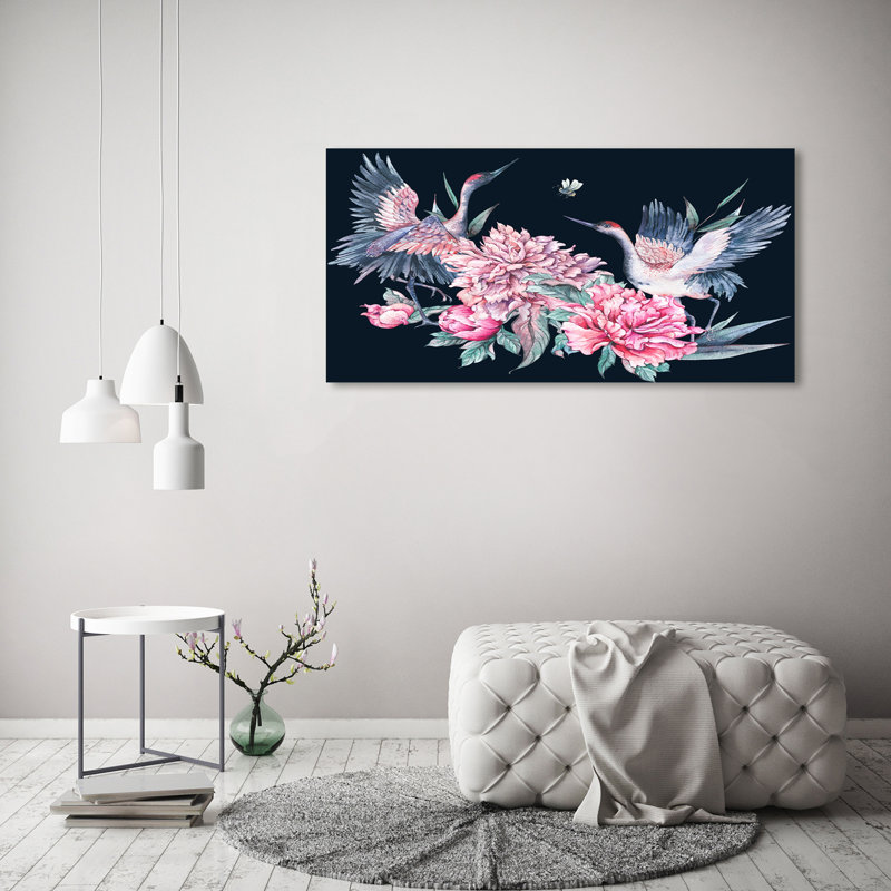 Cranes And Peonies - Wrapped Canvas Print