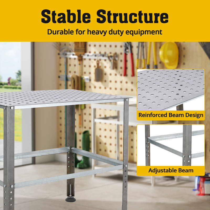 Table de soudage 36 po x 24 po x 33 po avec hauteur réglable, capacité de travail de 600 lb avec trous de 5/8 po