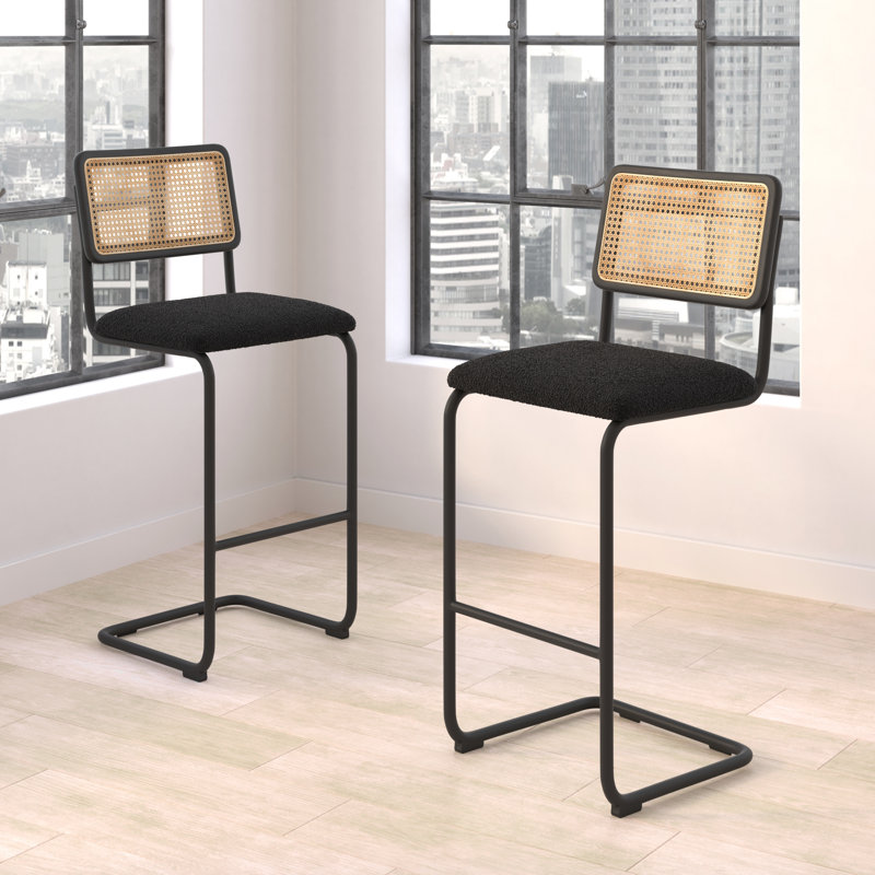Tabouret de bar et de comptoir Walsh Boucle, Tabouret de bar (siège d’une hauteur de 30 po), Boucle noire / cadre noir