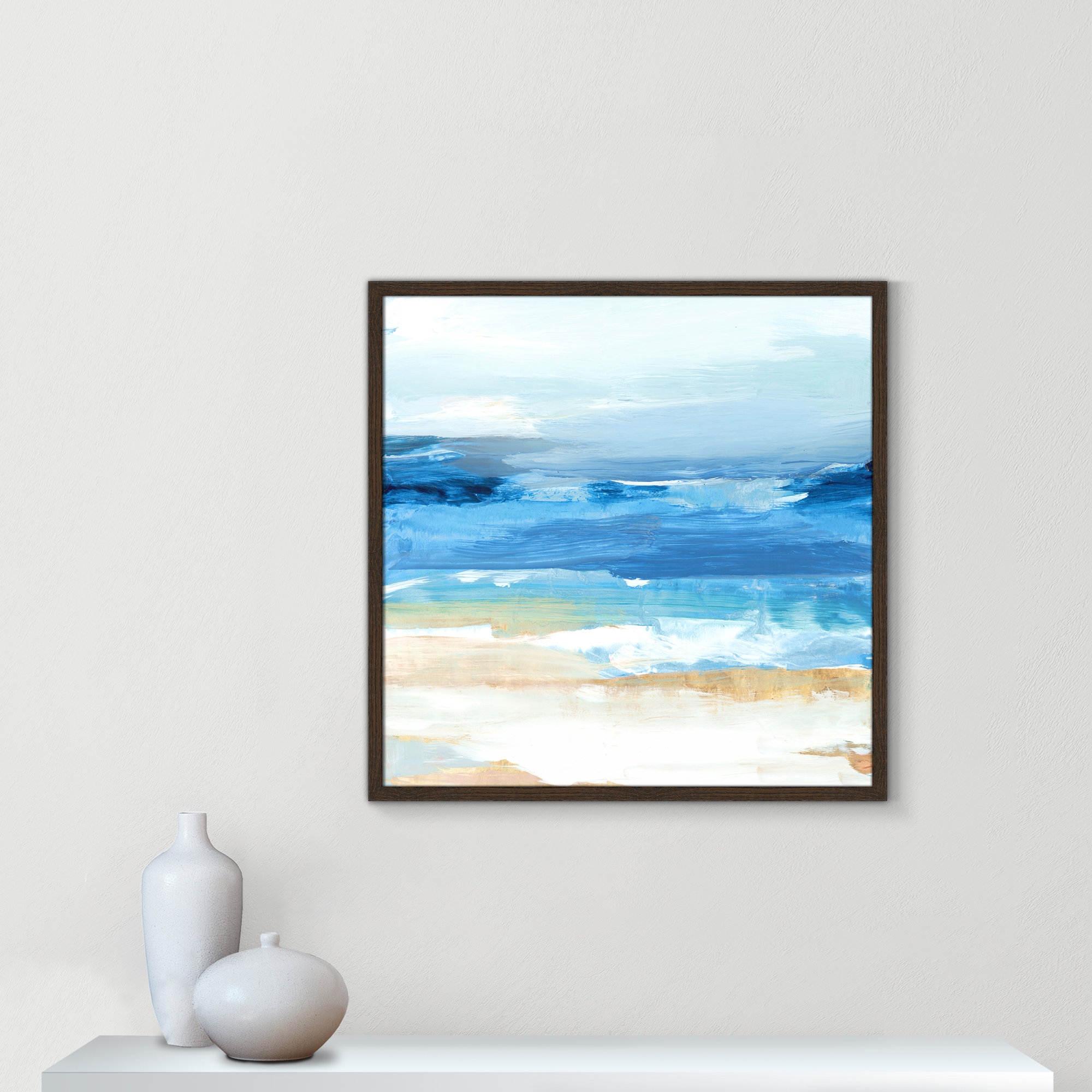 Surface Waves - Picture Frame Painting Print, 27.5" H x 27.5" W x 0.75" D, Walnut Framed