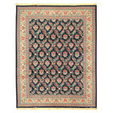 Hand Knotted Wool Oriental Area Rug in Navy And Ivory