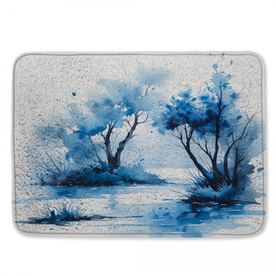 Tapis de bain Blue Watercolor Trees