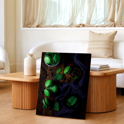 Green Macarons Mint Leaves Chocolate Rustic Kitchen Food Canvas Wall Art Print, Green Rustic Poster Artwork For Kitchen Decor, Gallery Wall Accent, Modern Home Decor, Statement Wall Decor