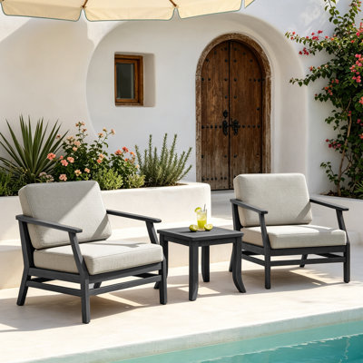 Polett Teak Outdoor Two-person Patio Set With Cushions And Side Table