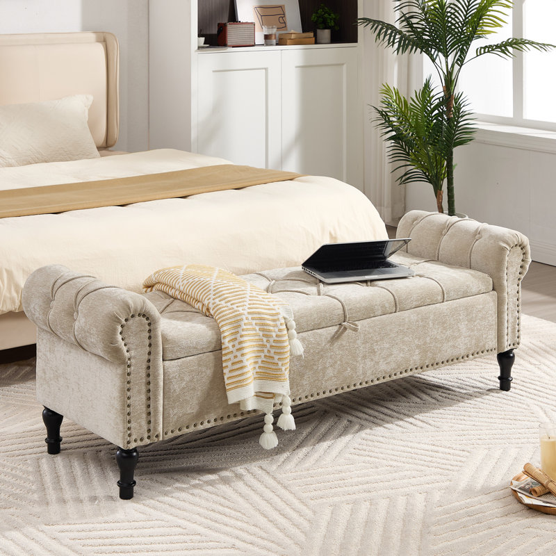 Banc de rangement rembourré 66,9 po Karsheen, Kaki