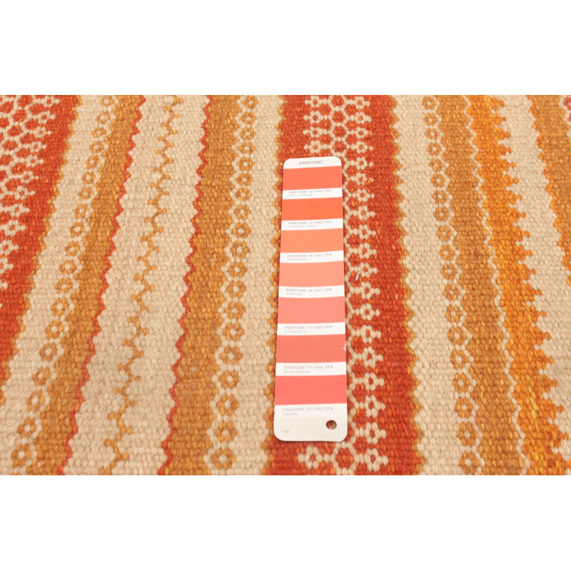 Tapis jaune à rayures en laine tissé à plat Gunnhild