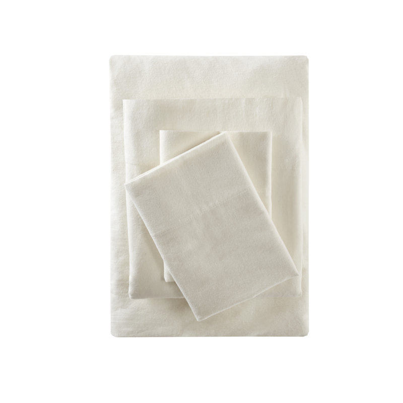 Cozy Flannel 100% Cotton Sheet Set, Twin Sheet Set with 1 Pillowcases, Ivory Solid