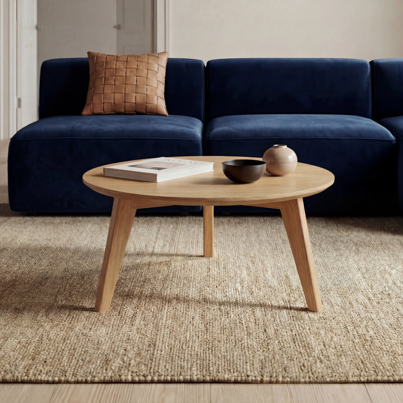 NRLBSC Solid Wood Three Leg Coffee Table, Natural Oak, 60cm
