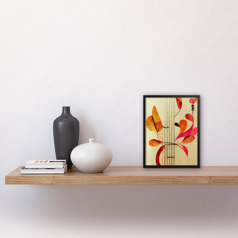 Autumnal Boho Leaves Musical Music Staff - Single Picture Frame Print, 25.9cm H x 20.6cm W x 1.5cm D