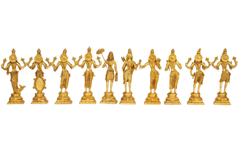 Ensemble de 10 statues Dashavatara Ten Incarnations of Lord Vishnu, Laiton