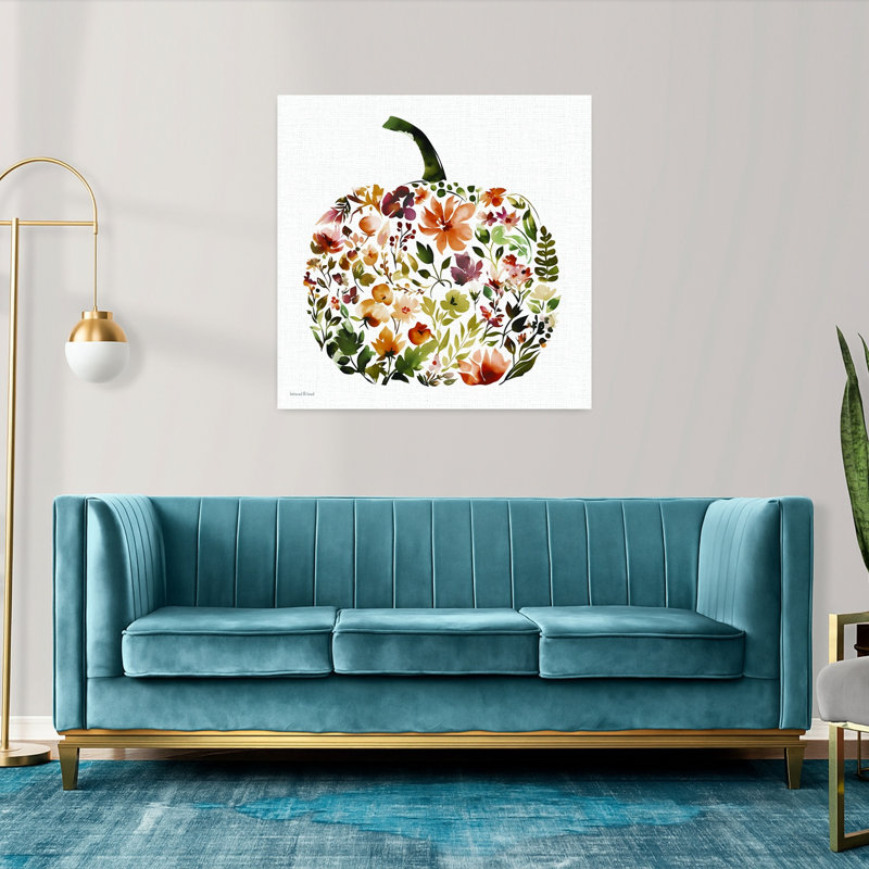 Art contemporain abstrait citrouille et pétales, H 36 po x l 36 po
