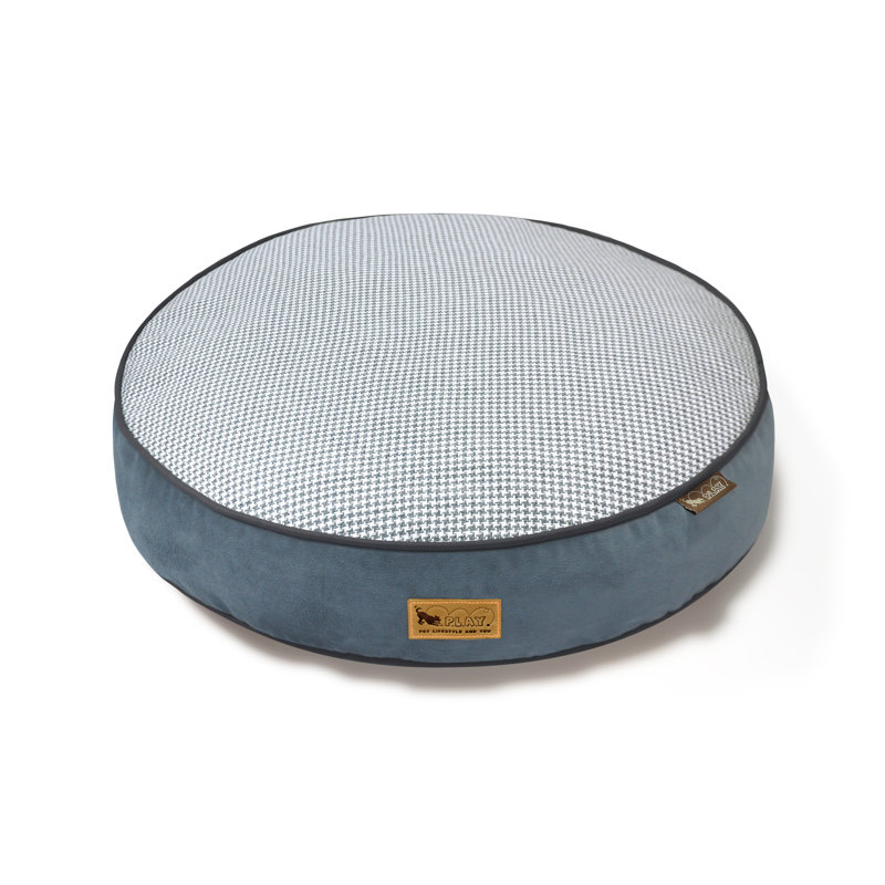 Lit pour chien Houndstooth, Petit (l 27,5 po x P 27,5 po x H 4,5 po), Bleu / Blanc