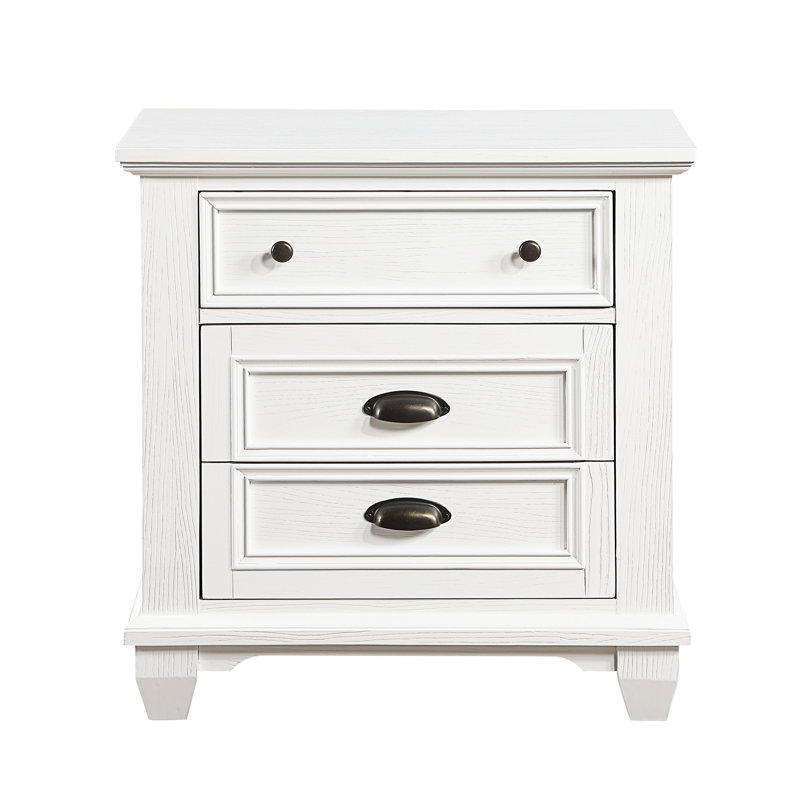 Table de chevet blanche avec 2 tiroirs pour la chambre à coucher - Fabrication en bois massif traditionnelle pour le rangement