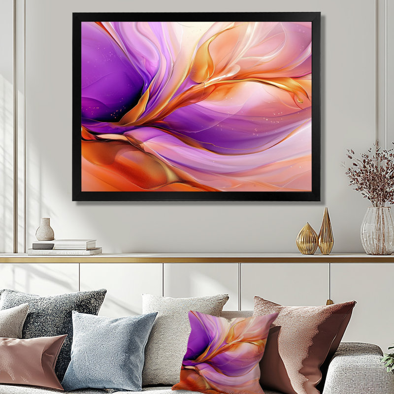 «Galactic Bloom of Liquid Ink II», reproduction d'art abstrait à encre liquide, 12" H x 20" W, Picture Framed Print, Noir