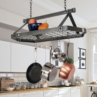Cooks Standard 36-Inch Ceiling Mounted Wooden Pot Rack with 6 Solid Ca