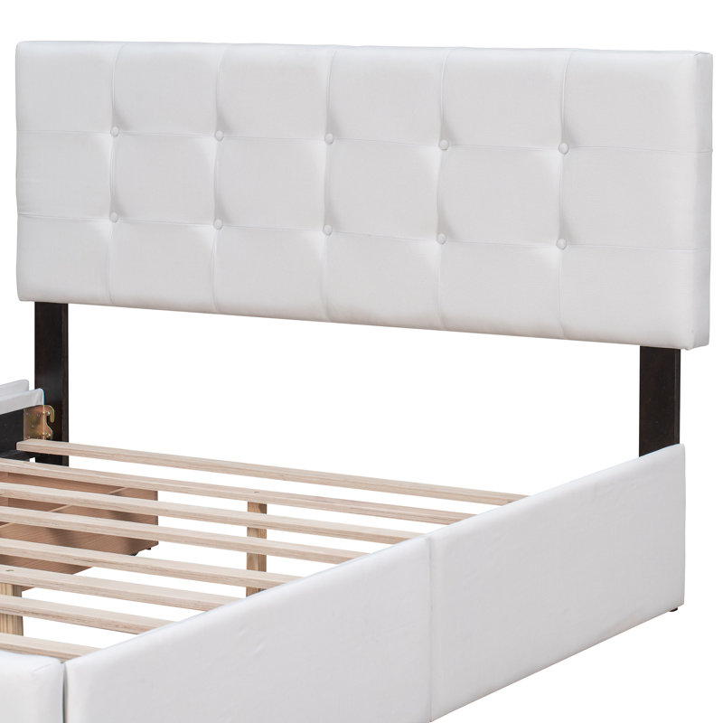 Upholstered Platform Storage Bed, White