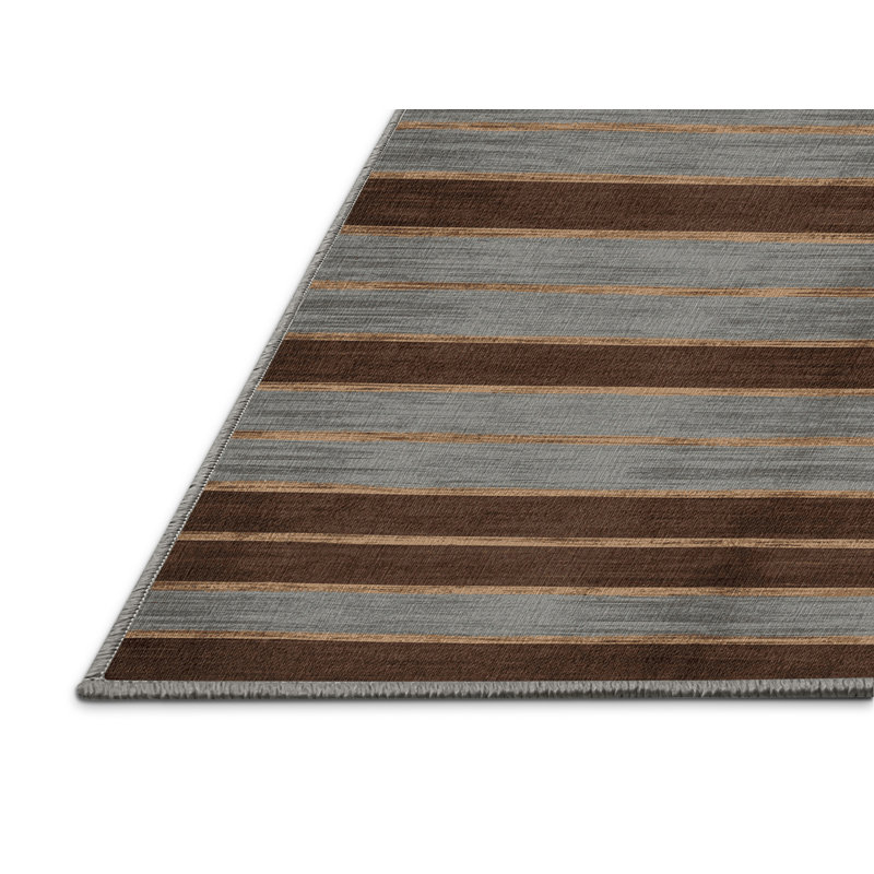 Tapis gris à rayures horizontales lavable à la machine