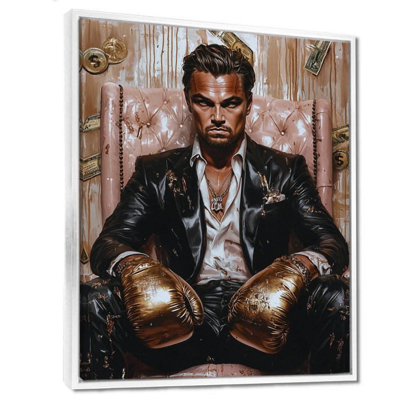 Décoration murale loup de Wall Street - homme, Cadre flottant blanc, 32" H x 16" W