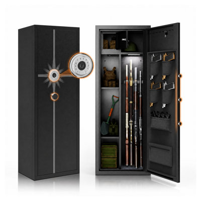 Biometric Rifle Safe with Fingerprint Lock, 57-Inch Quick Access Gun Cabinet for 10+ Long Guns, Steel Security Storage with Alarm System