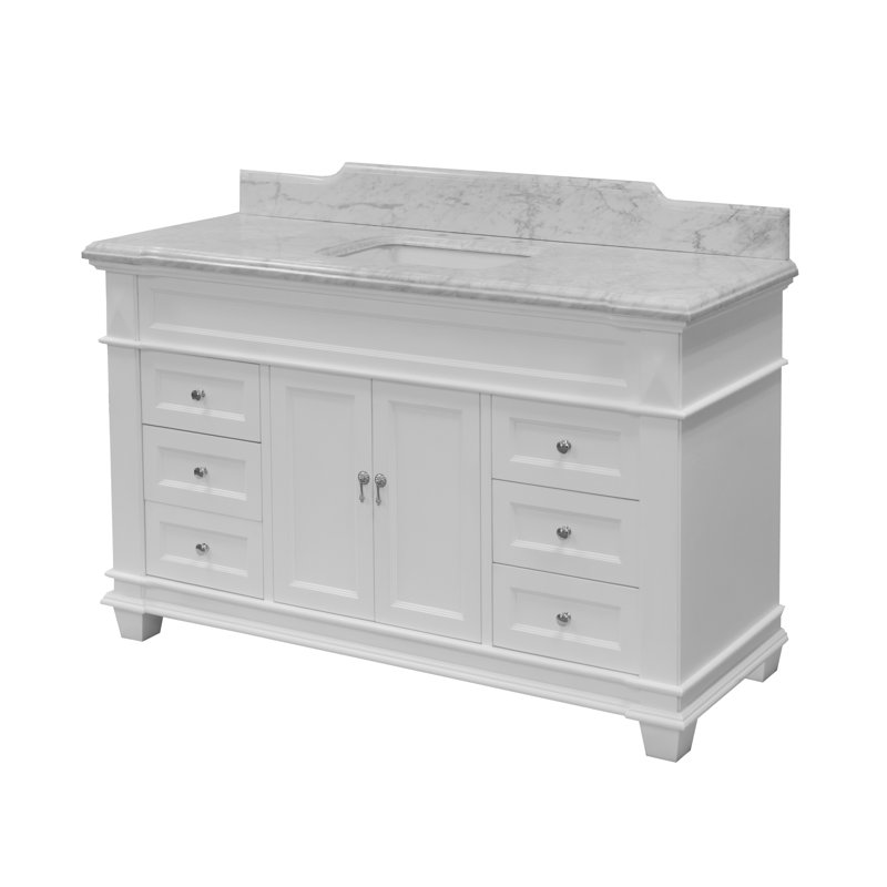 60'' Single Bathroom Vanity with Top, White, Carrara Marble