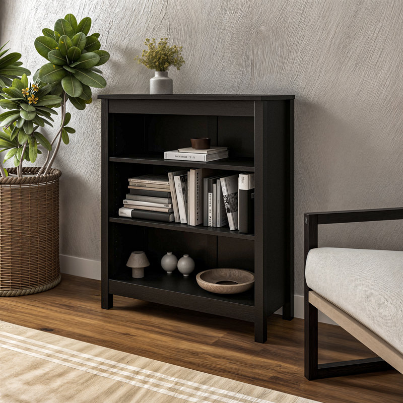 Bibliothèque en bois massif de style Shaker classique, (3 tablettes) H 36 po x l 30 po x P 13,25 po, Noir
