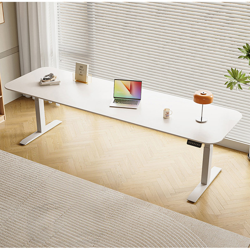 Bureau debout électrique réglable en pierre frittée, 24.4" H x 78.7" W x 31.5" D, Blanc