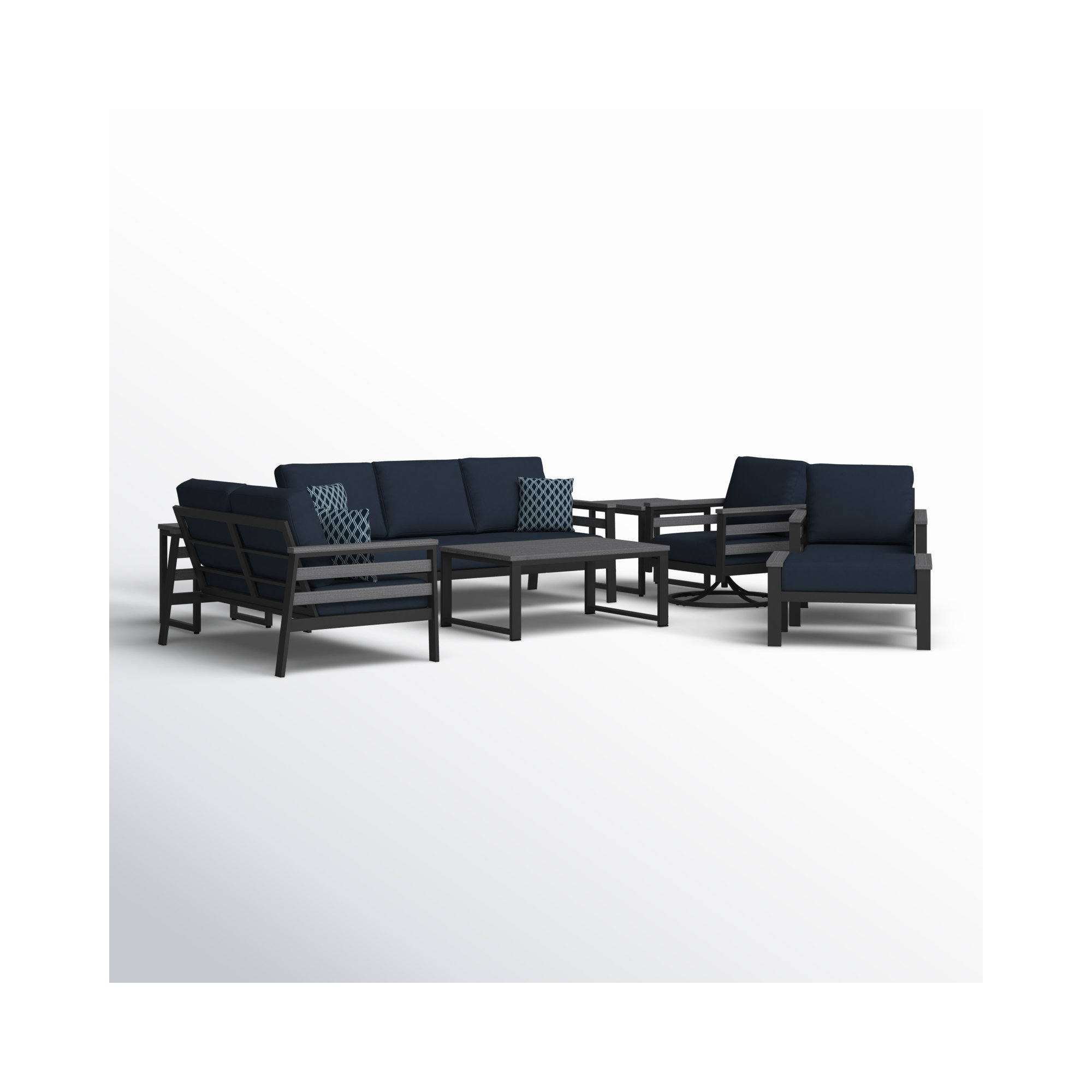 Townsend 6 Piece Outdoor Conversation Set with Sunbrella® Cushions, Canvas Navy, Gray