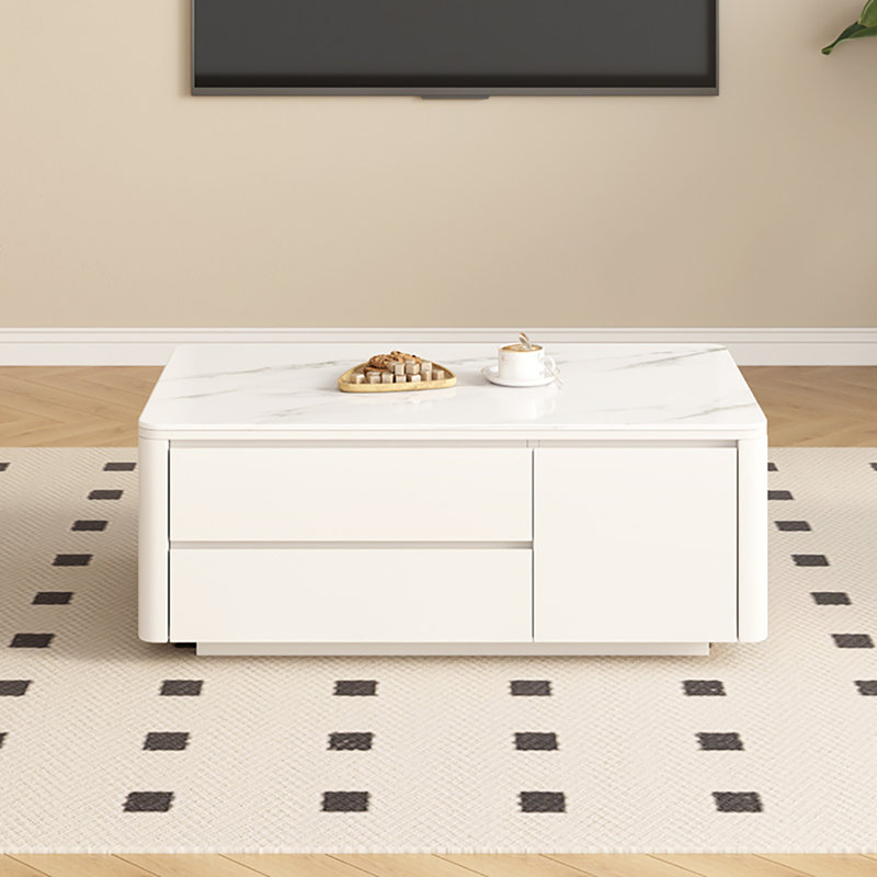 Table basse moderne avec rangement simple, H 17,7 po x L 39,4 po x l 23,6 po, Blanc
