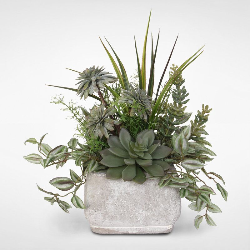 11'' Faux Succulent in Stone Pot