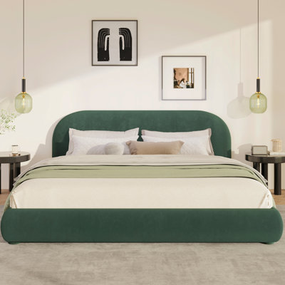 Élégante base de lit tapissier très grand, cadre de lit très grand en velours avec tête de lit, lit plateforme en bois avec cadre solide pour la chambre à coucher, vert