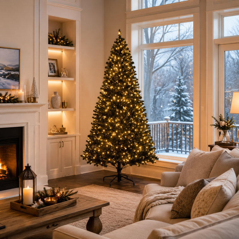 Sapin de Noël artificiel noir préilluminé de 2,3 m (7,5 pi), 500 DEL blanc chaud, 1346 branches, articulé, pied en métal