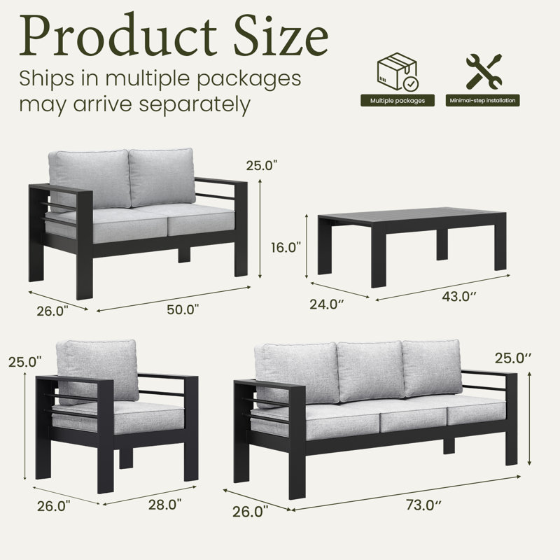 Ensemble de conversation d'extérieur 7 personnes avec coussins Altura Searl Product, Noir / Gris clair