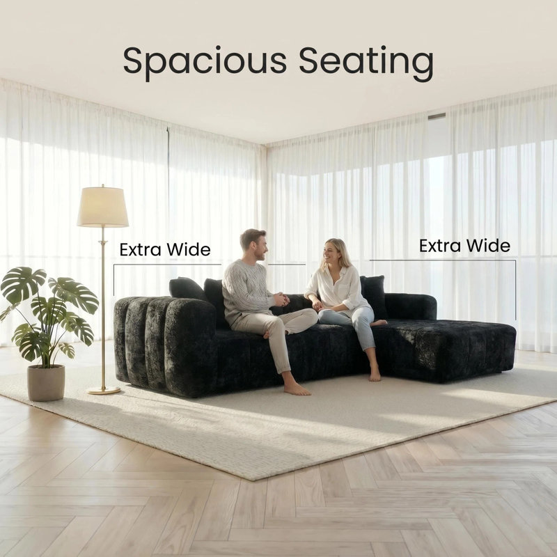 107.9“Boneless Couches L Shaped Cloud Couch Modular Sectional Sofa with Chaise, Boucle Channel Tufted Design, Living Room Furniture .