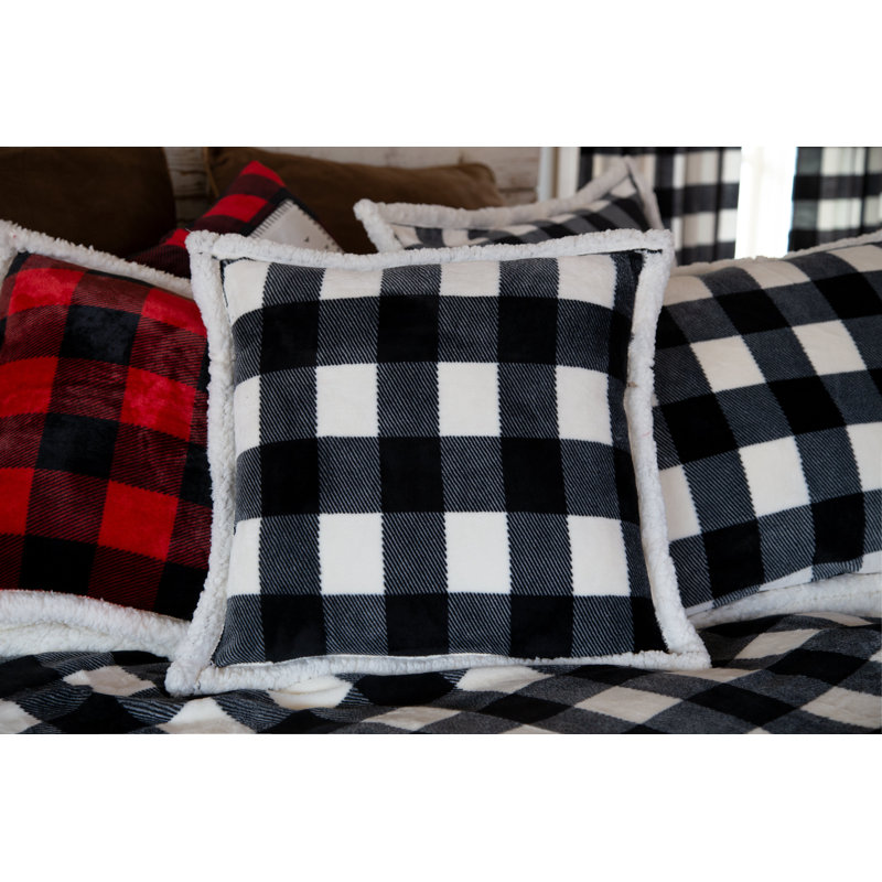 King Black and White Plaid Bedspread Set with Sherpa Back