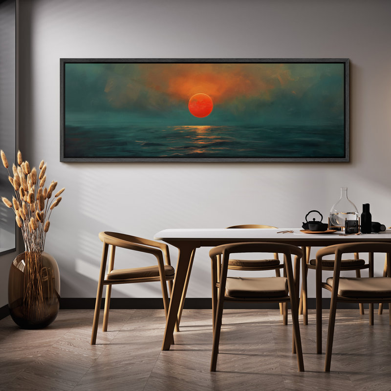 «Coastal Beach Sunset Over Ocean Vibrant Sun and Waters Decor Extra Large», reproduction d'art, H 20 po x l 60 po