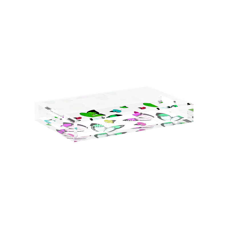 Butterflies Acrylic Rectangle Decorative Tray, 2" H x 12.5" W x 7.75" D, Acid Green