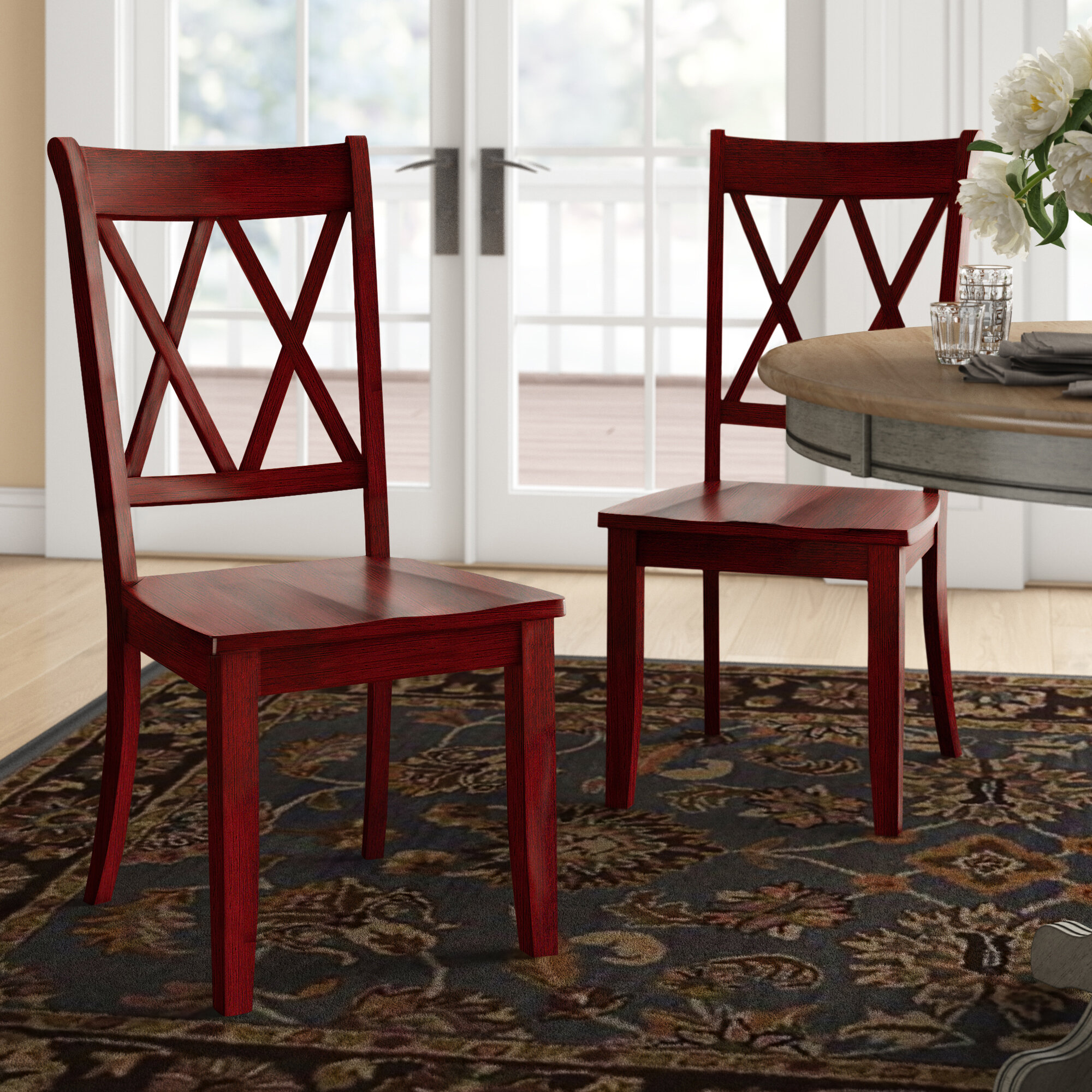 Set of 4 Red Leather Rooms To Go Dining Room Side Chairs w