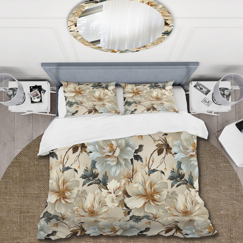 Antique Autumn Floral Elegance - Ensemble de housse de couette floral - Polyester en microfibre