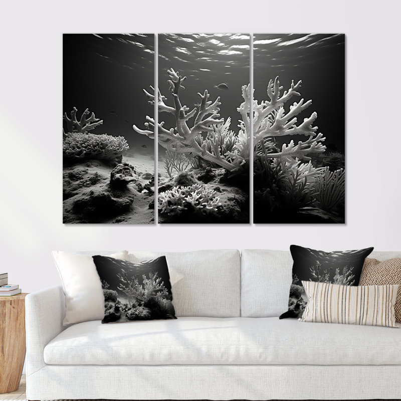 Ensemble de décorations murales noir et blanc corail anémone Royaume V - Corail sous l'eau, H 28 po x l 36 po x P 1 po