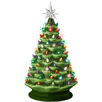 18in Ceramic Christmas Tree, Pre-lit Hand-Painted Holiday Decor
