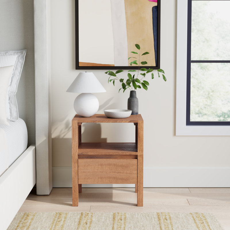 Sabbia Oslo 1-Drawer Solid Wood Nightstand, Mid Tone Honey